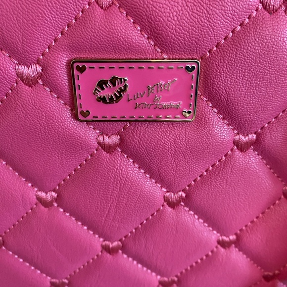 Betsey Johnson, Luv Betsey Quilted Pink Large Tote Bag, Tassel, gold hardware - Picture 9 of 12